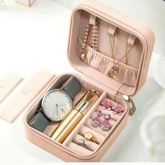 Unbranded Other - Travel Jewelry Organizer Case Blush Pink Portable Compact Divided Compartments